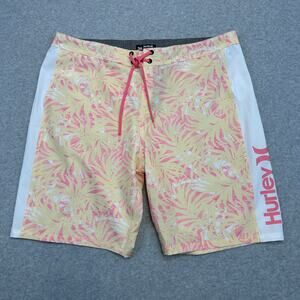 Hurley Swim Tropical Escape Paradise Board Shorts Mens 38 Yellow Pink Stretchy